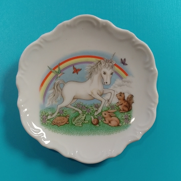 Unicorn and woodland critters porcelain hanging decorative small plate